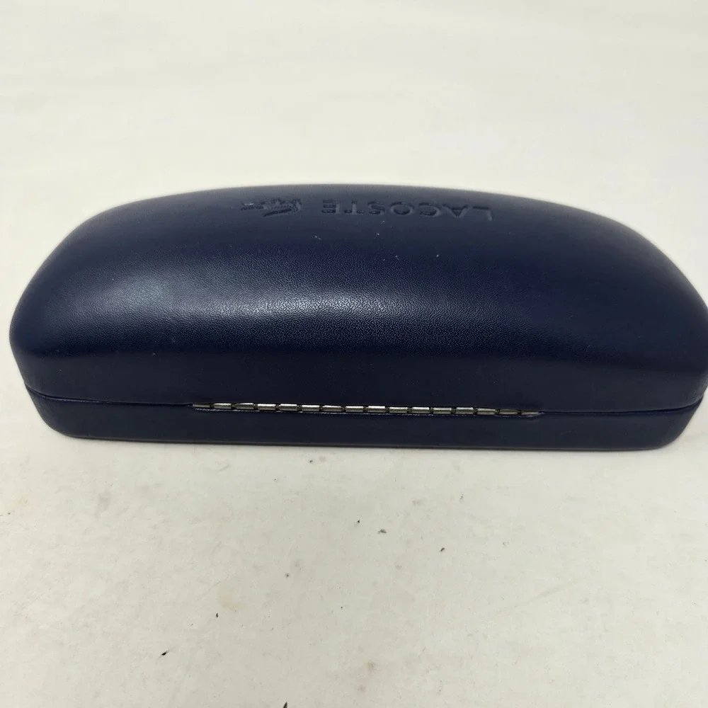 Lacoste Navy Blue Hard Shell Eyeglass Case With Logo And Quote PRC-JS-01